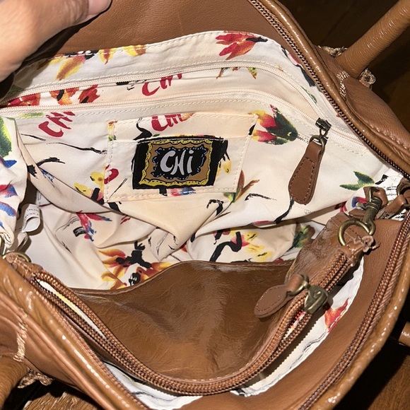 CHI BY CARLOS FALCHI LAMB SKIN LEATHER SNAKE SKIN SATCHEL - Picture 9 of 12